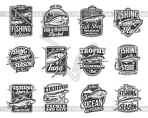 Fish and fishing sport tackle icons - vector clip art