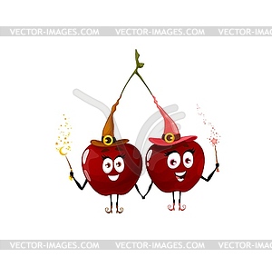 Fairy cherry twins, wizard berry cartoon character - vector clipart / vector image