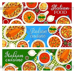 Italian food, Italy cuisine cartoon banners - vector clipart