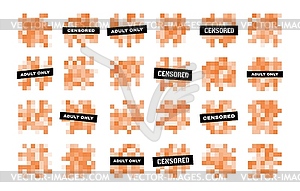 Censor mosaic pixel blur bars, censorship content - vector image