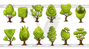 Cartoon fantasy forest and jungle trees assets - vector clip art
