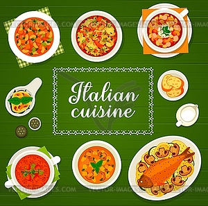 Italian cuisine cartoon poster, Italy meals - vector clip art