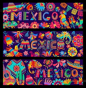Cartoon Mexican holiday, music and culture banners - vector clipart