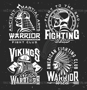 Tshirt print with ancient warriors, mascots - vector image