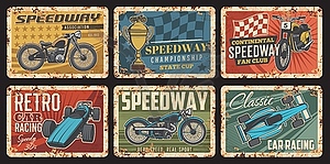 Race car, motorcycle, kart, flag vintage banners - vector clip art