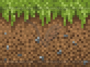 Pixel grass, ground and stone blocks pattern - vector clipart