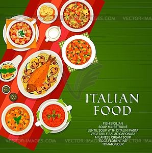 Italian cuisine, Italy food cartoon poster - stock vector clipart