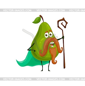 Cartoon pear fruit wizard or magician character - vector clipart