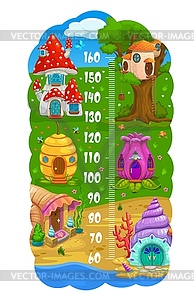 Kids height chart, cartoon houses, growth measure - vector image