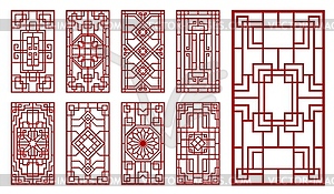 Asian window, door red line ornament decoration - vector clip art