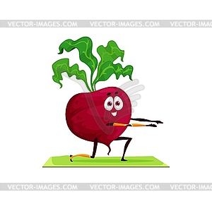 Beetroot on stretching cartoon character fitness - vector clipart