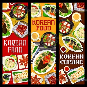 Korean food banners, Asian food restaurant menu - vector clip art