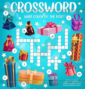 Birthday and Christmas gifts crossword puzzle game - vector image