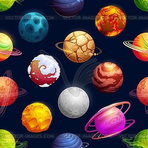 Cartoon futuristic planets, stars seamless pattern - stock vector clipart