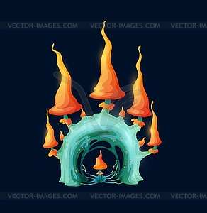 Fantasy magic cartoon mushroom with caps, fungus - vector image