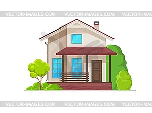 Residential neighborhood, suburban two-storey home - vector clipart