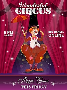 Shapito circus poster, cartoon funny clown - vector clipart