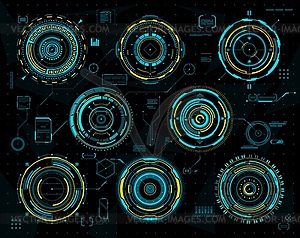 HUD futuristic graph, circular interface panels - vector clipart