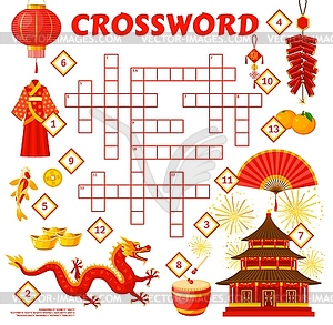 Китайские праздничные объекты, таблица кроссвордов - векторное изображение EPS