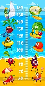 Funny vegetable summer vacation, kids height chart - vector clip art