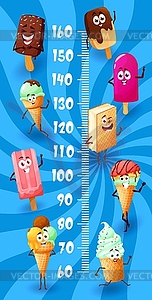 Kids height chart, cartoon ice cream sweet dessert - vector image