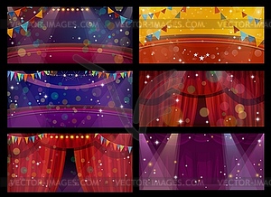 Интерьер сцены цирка и театра с занавесками - изображение векторного клипарта