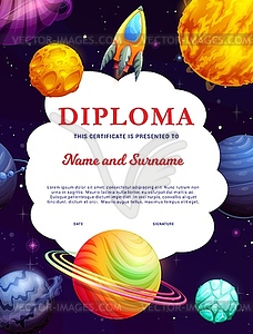 Kids diploma fantastic universe galaxy, space - vector clip art