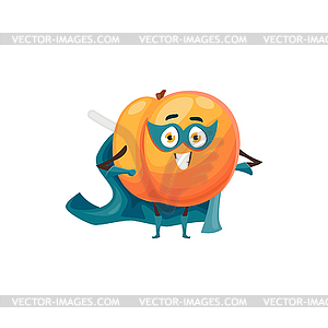 Staying cartoon peach fruit superhero in cape - vector clipart