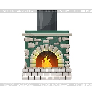 Home fireplace or hearth with burning fire flames - vector image