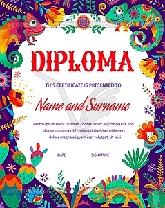 Детский диплом, мексиканские хамелеоны и кактус - клипарт в формате EPS