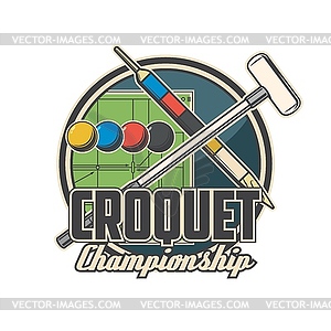 Значок чемпионата по крокету с игровым оборудованием - рисунок в векторном формате