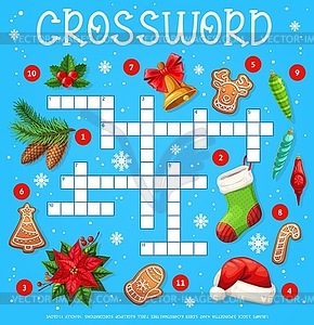 Christmas tree decorations, crossword worksheet - vector clip art