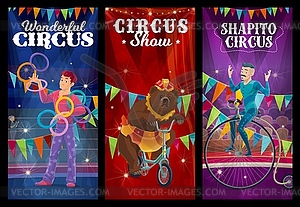 Shapito circus juggler, trained bear and acrobat - vector clipart