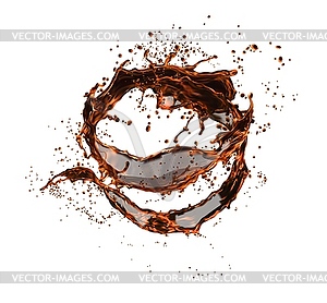 Round cola drink, soda or whiskey wave splash pour - vector clipart