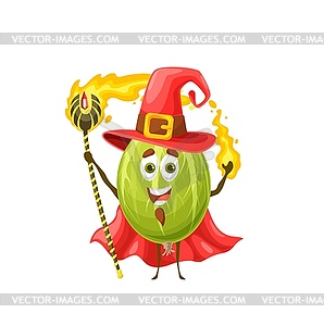 Funny gooseberry wizard or magician in red hat - vector clipart