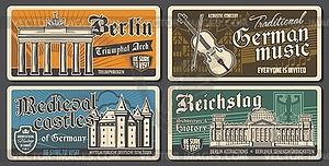 Germany travel landmarks traveling banners - vector image