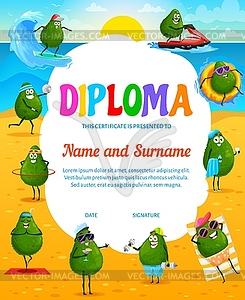 Cartoon avocado fruit character on summer vacation - vector clipart