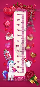 Kids height chart of love and care, growth measure - vector clipart