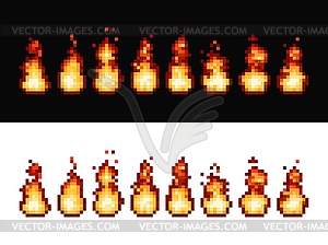 Fire flame pixel art animation sprite frames, 8bit - vector clipart