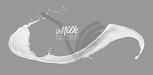 Milk, cream white wave splash with drops - vector clipart