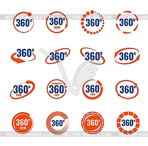 360 degrees virtual camera rotate icons, 3d set - vector image
