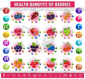 Chart table content of vitamins mineral in berries - vector clip art