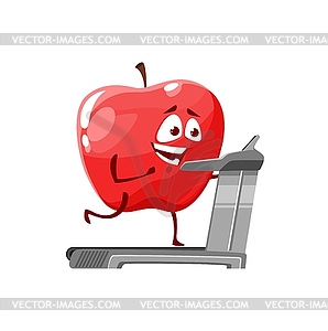 Cartoon apple run on treadmill, fruit icon - vector clipart