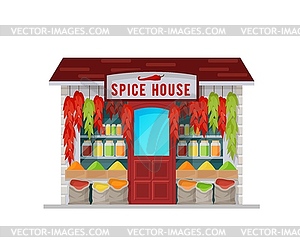 Spice house shop building, seasonings and herbs - vector clip art