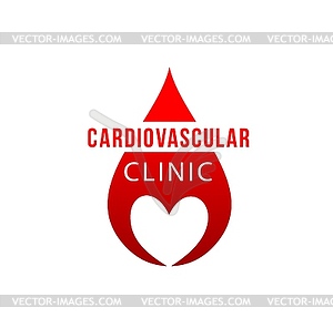 Cardiovascular clinic icon, heart, red blood drop - vector image