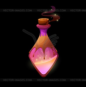 Potion bottle with magic sand, glow flask - vector clipart