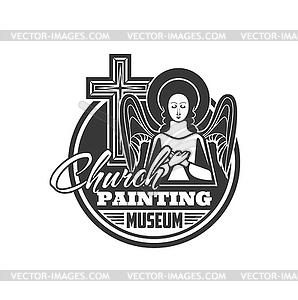 Church painting museum icon with angel and cross - vector clip art