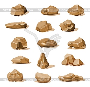 Набор мультяшных коричневых скальных камней и валунов - стоковый клипарт