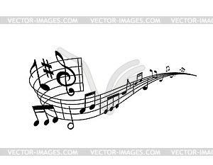 Music wave of musical staff, notes, sharp key - vector clipart / vector image