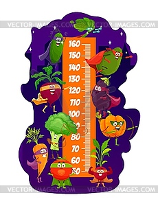 Happy vegetable superheroes kids height chart - vector image